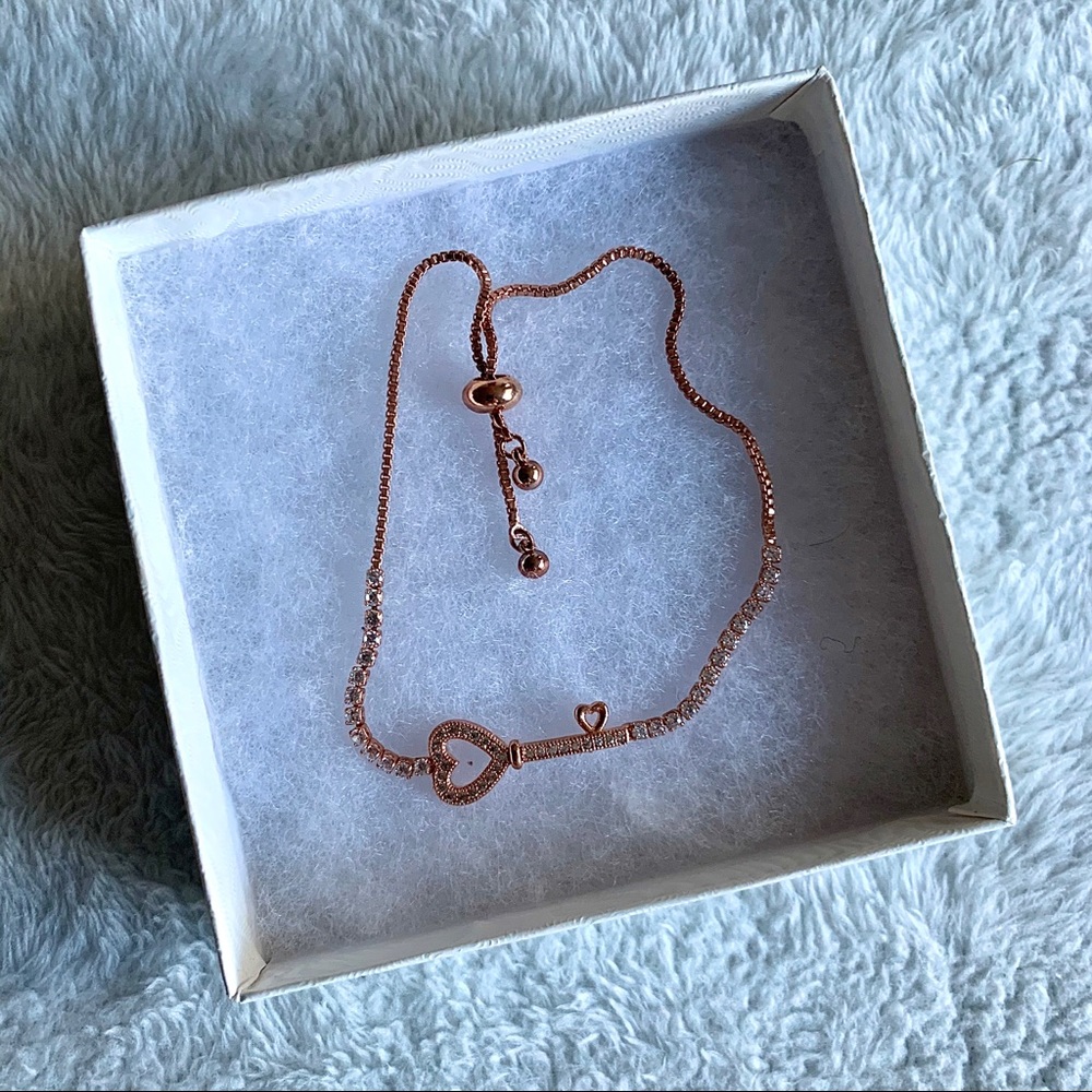 Rose Gold Studded Heart Key Bracelet